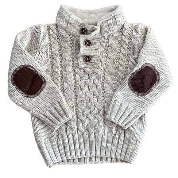 Baby boys 18 month Thick Knit stitch Fisherman’s sweater with elbow patches - Picture 1 of 13